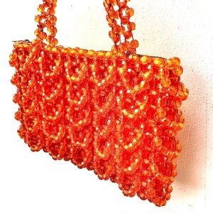 Mademoiselle  Vintage Orange Acrylic Beaded Purse Handbag - Hong Kong